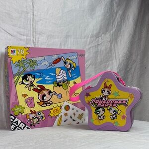 Vintage 2000 Power Puff Girls Jigsaw Puzzle and Star Tin Box Purse